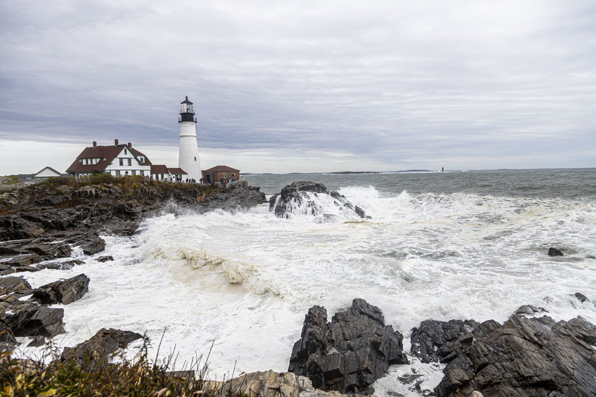 An incoming storm was creating some frothy surf at the Portland Head Lighthouse. [C45R2137]