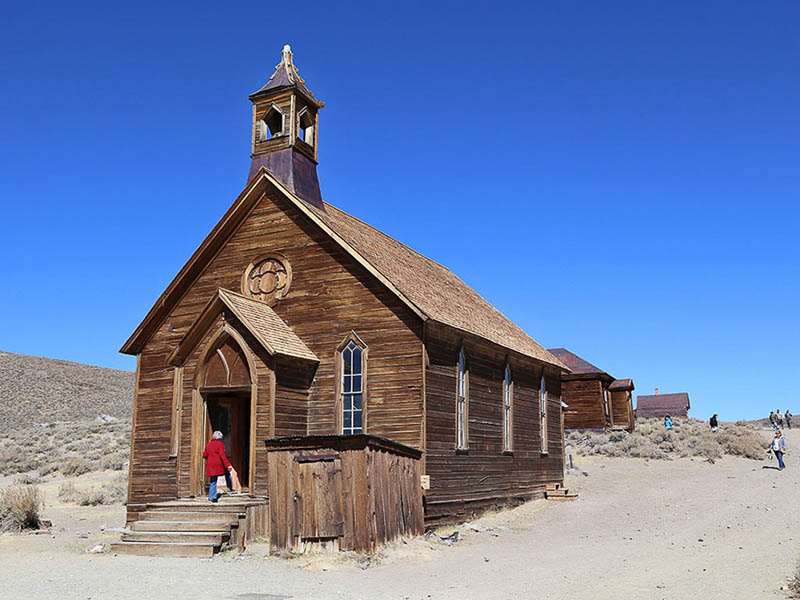The Methodist Church was built in 1882. The only church still standing in Bodie. Services were last held here in 1932.