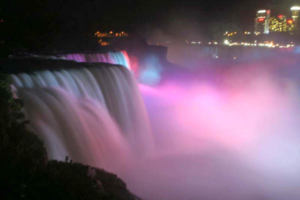 American Falls lighted from Canada.
