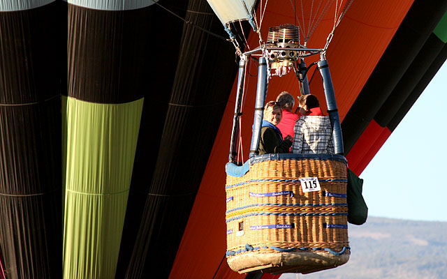 Only sponsors get to ride in the balloons. Balloon baskets are usually made of rattan or wicker.